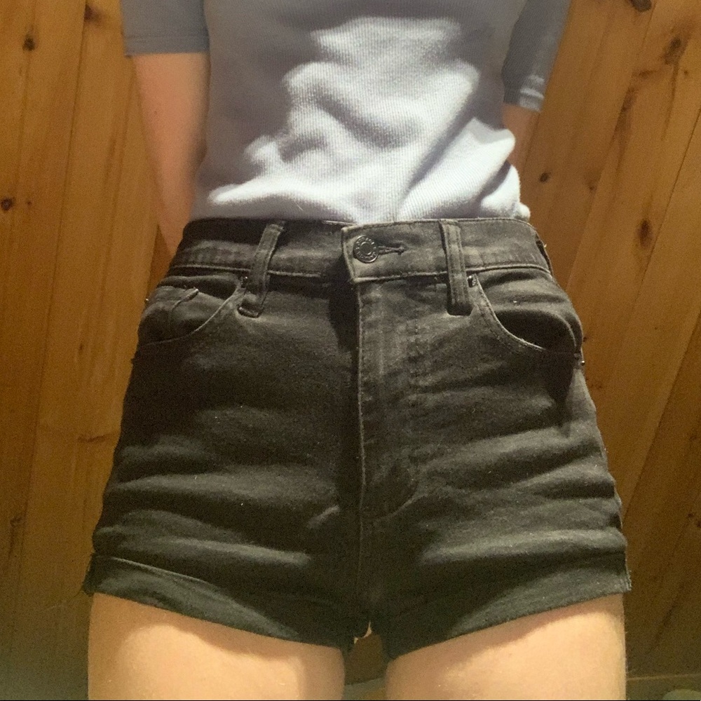 Black garage denim shorts high rise